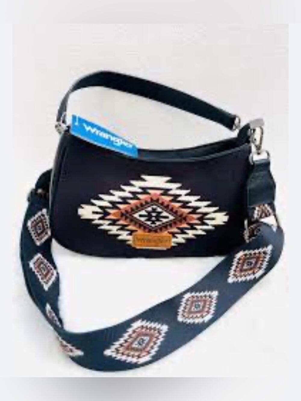NEW WRANGLER Black Aztec CANVAS shoulder hobo Crossbody Bag  Embroidered Strap